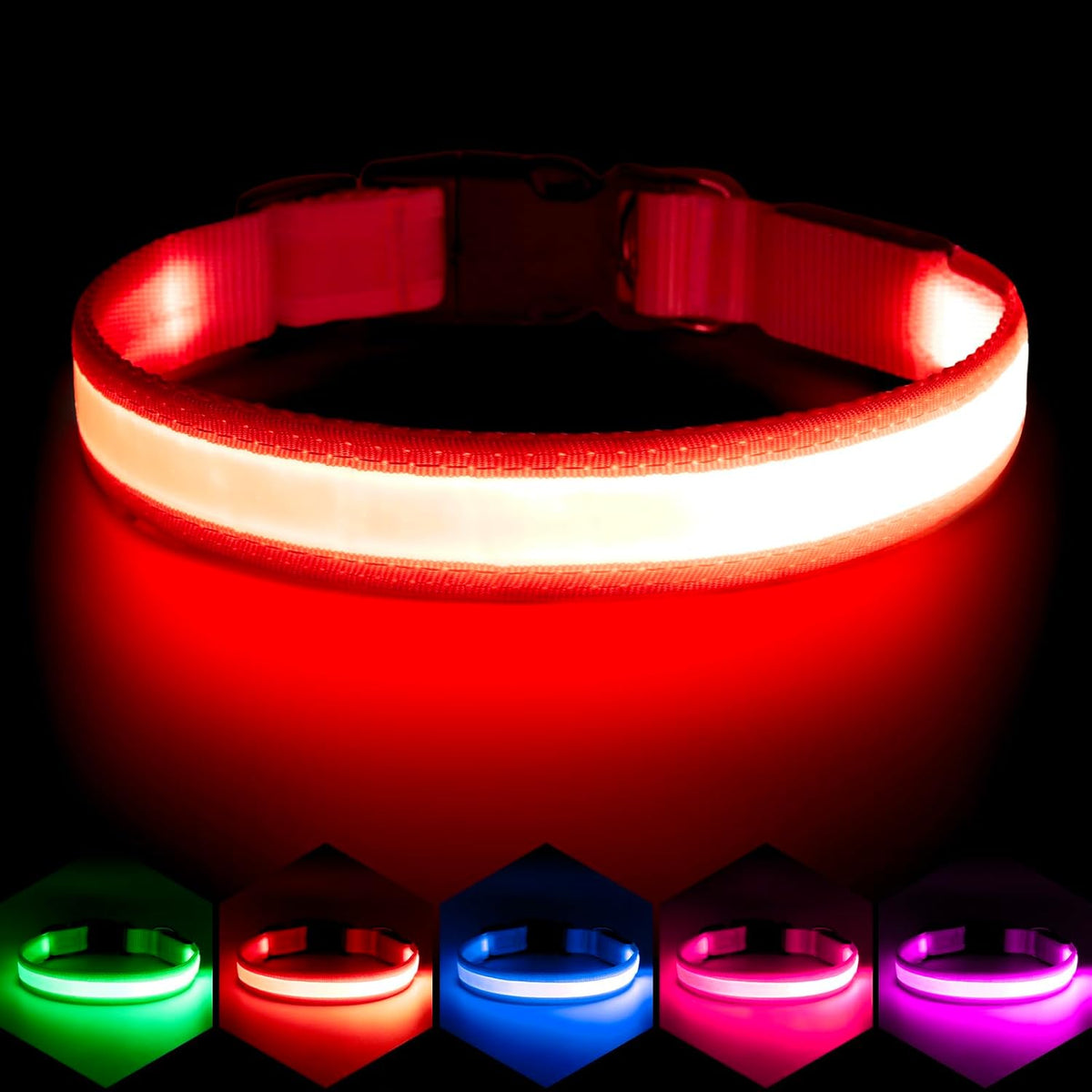 Illuminate Your Night Walks with the Adjustable USB Rechargeable LED Dog Collar!