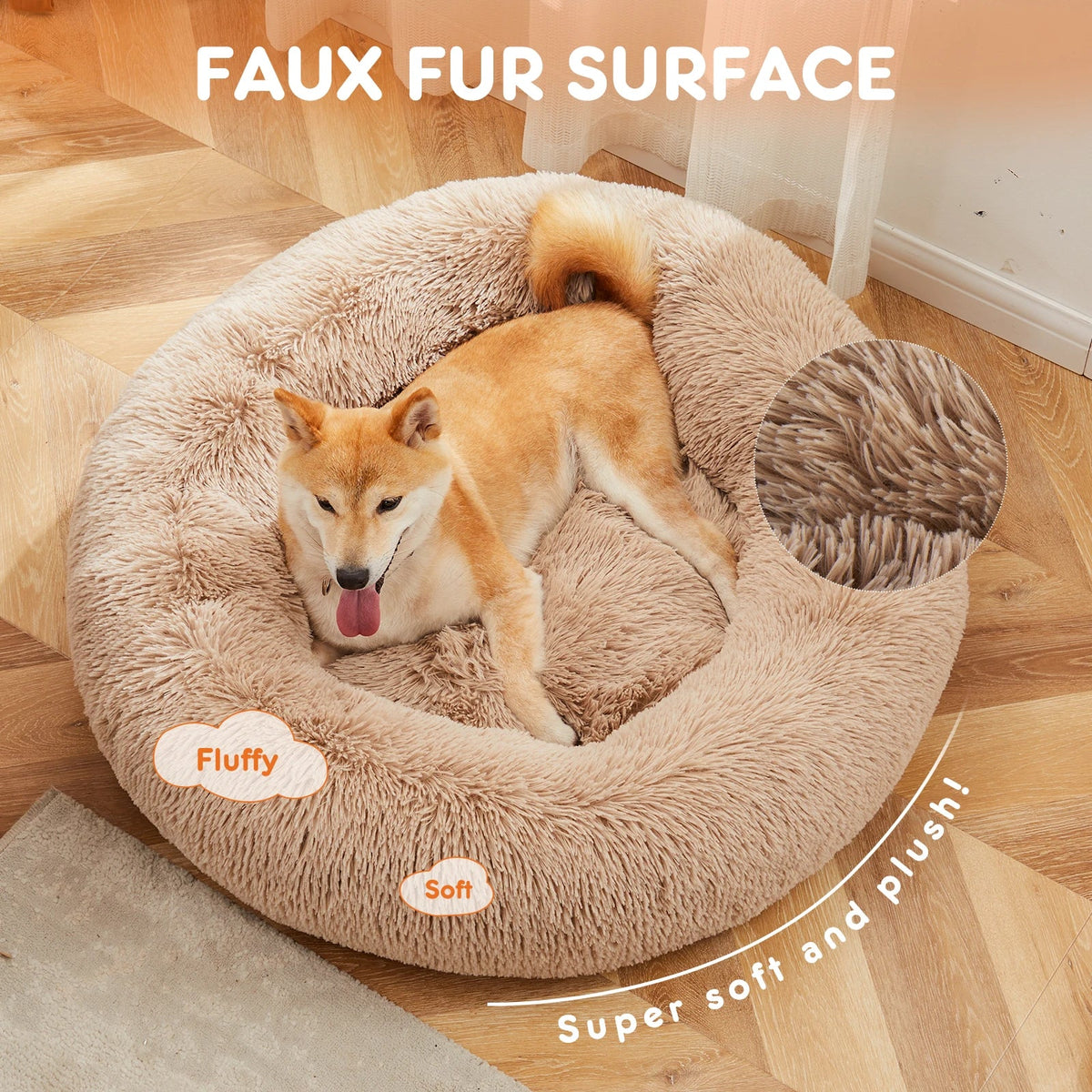 Cloud Donut Dog Bed – Plush Faux Fur, Washable & Non-Slip (Medium to Large Dogs)