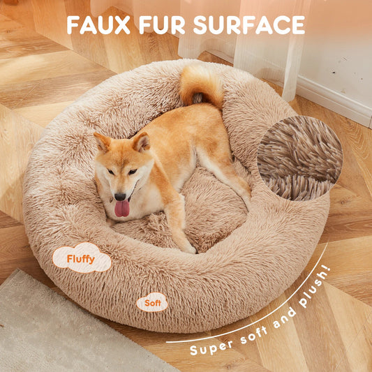 Cloud Donut Dog Bed – Plush Faux Fur, Washable & Non-Slip (Medium to Large Dogs)