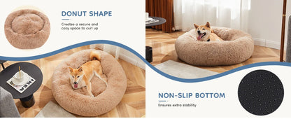 Cloud Donut Dog Bed – Plush Faux Fur, Washable & Non-Slip (Medium to Large Dogs)