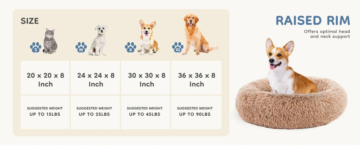 Cloud Donut Dog Bed – Plush Faux Fur, Washable & Non-Slip (Medium to Large Dogs)