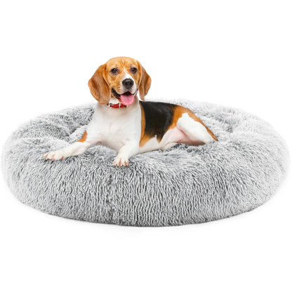 Cloud Donut Dog Bed – Plush Faux Fur, Washable & Non-Slip (Medium to Large Dogs)