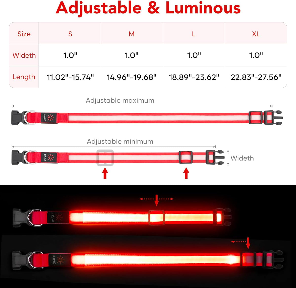 Illuminate Your Night Walks with the Adjustable USB Rechargeable LED Dog Collar!