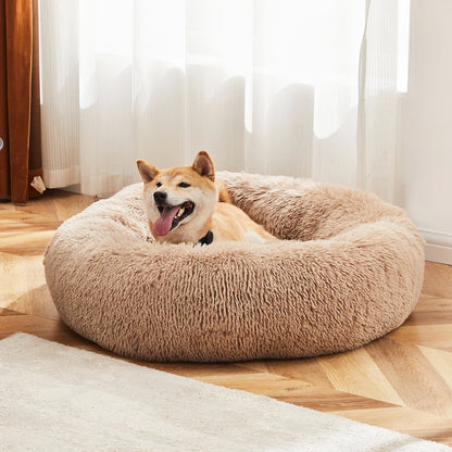 Cloud Donut Dog Bed – Plush Faux Fur, Washable & Non-Slip (Medium to Large Dogs)