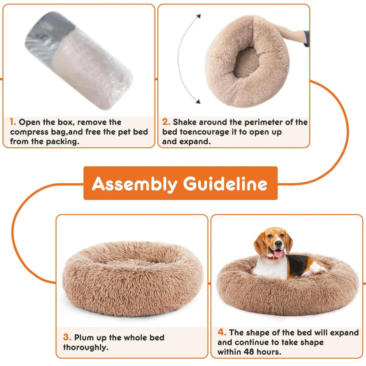 Cloud Donut Dog Bed – Plush Faux Fur, Washable & Non-Slip (Medium to Large Dogs)