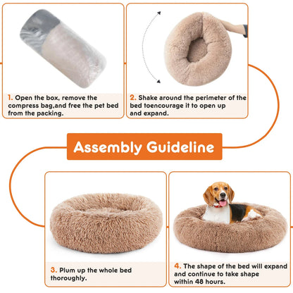 Cloud Donut Dog Bed – Plush Faux Fur, Washable & Non-Slip (Medium to Large Dogs)